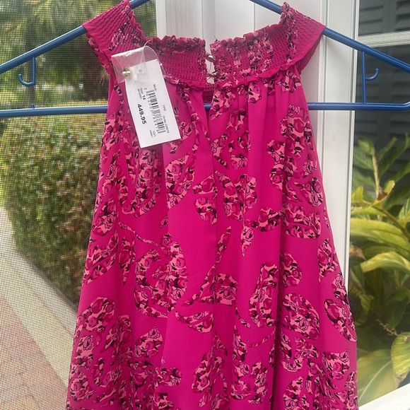 NWT Merien Hall sz 14 Pink Pattern Smocked Waist Sleeveless Halter Dress NEW - Picture 13 of 17